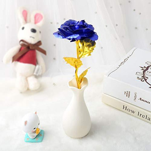 Eternal Blue Rose Gift with 24K gold plated stem and leaves